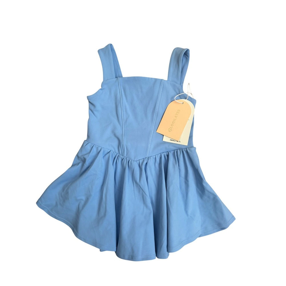 Blogilates Girls Princess Bow Back Dress Medium Blue Active Size S 6/7 NWT